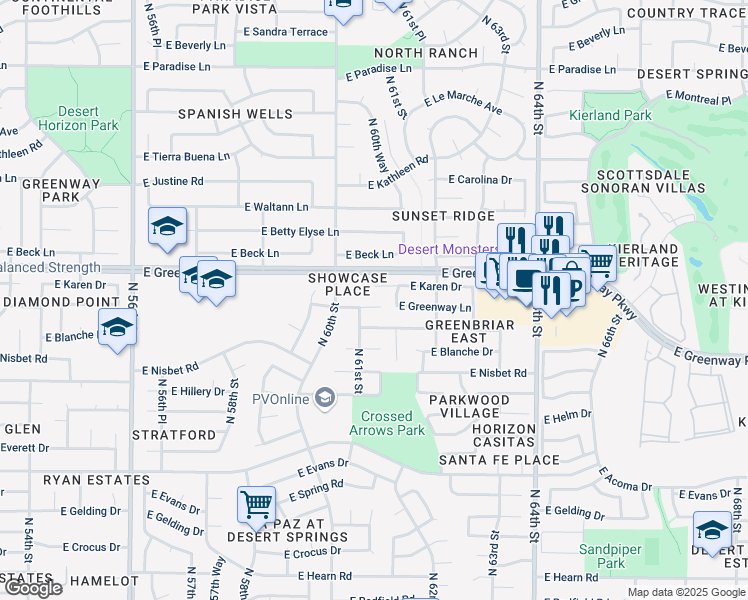 map of restaurants, bars, coffee shops, grocery stores, and more near 6132 East Karen Drive in Scottsdale