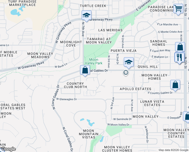 map of restaurants, bars, coffee shops, grocery stores, and more near 620 West Gibraltar Lane in Phoenix