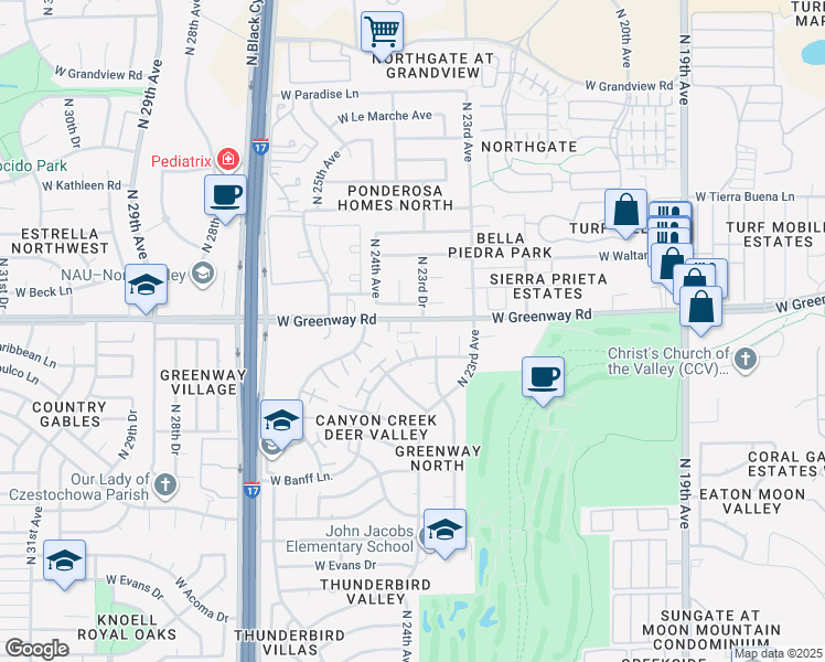 map of restaurants, bars, coffee shops, grocery stores, and more near 2345 West Beck Lane in Phoenix