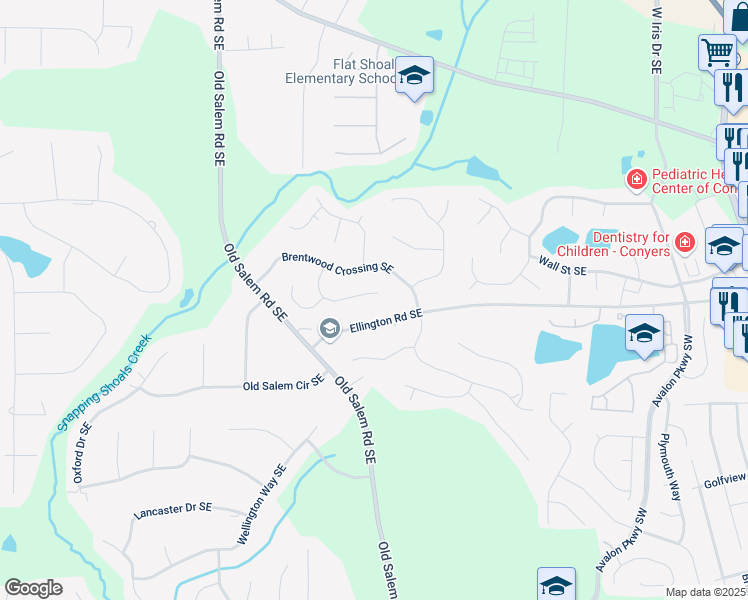 map of restaurants, bars, coffee shops, grocery stores, and more near 1720 Greystone Trce Southeast in Conyers