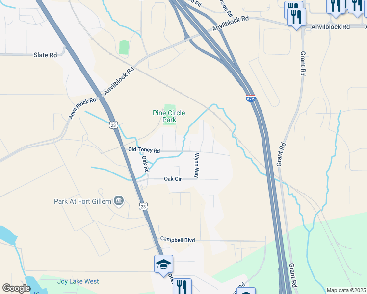 map of restaurants, bars, coffee shops, grocery stores, and more near Old Toney Road in Clayton County