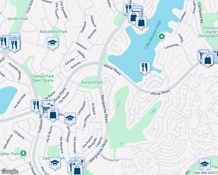 map of restaurants, bars, coffee shops, grocery stores, and more near 23246 Copante in Mission Viejo