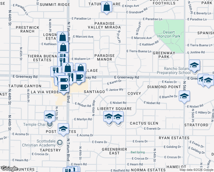 map of restaurants, bars, coffee shops, grocery stores, and more near 15232 North 51st Street in Scottsdale