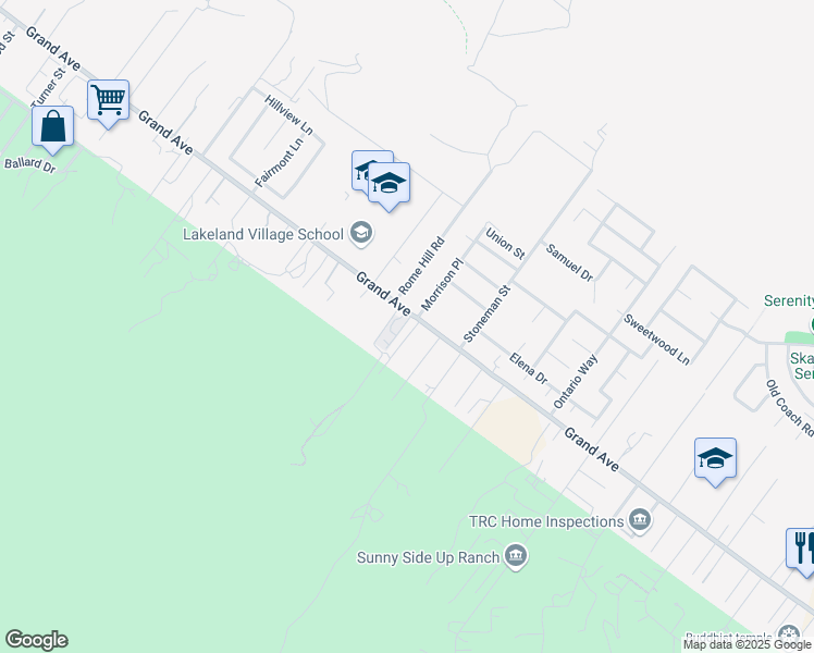 map of restaurants, bars, coffee shops, grocery stores, and more near 18883 Grand Avenue in Lake Elsinore