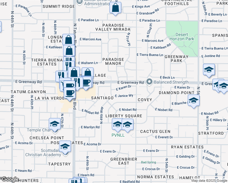 map of restaurants, bars, coffee shops, grocery stores, and more near 15232 North 51st Street in Scottsdale