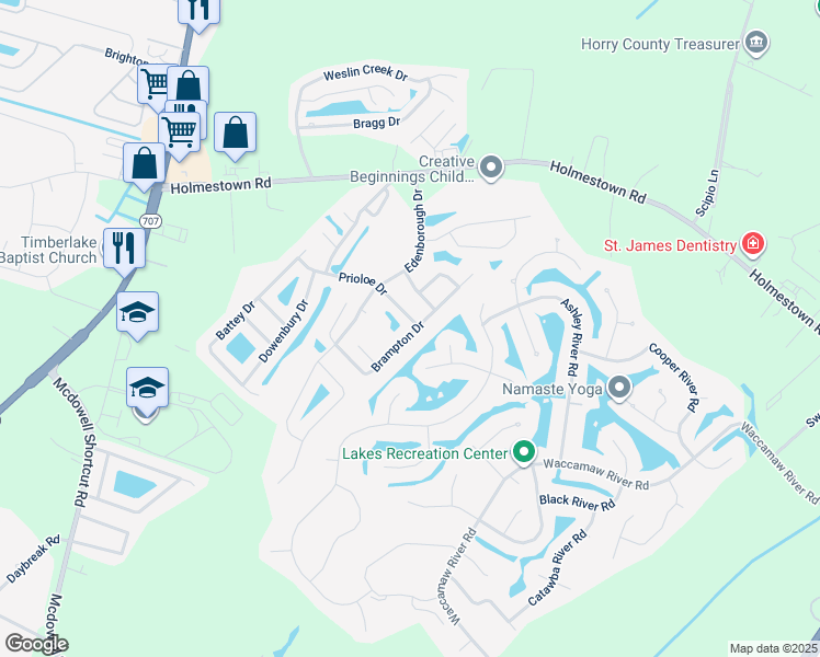 map of restaurants, bars, coffee shops, grocery stores, and more near 3301 Prioloe Drive in Myrtle Beach