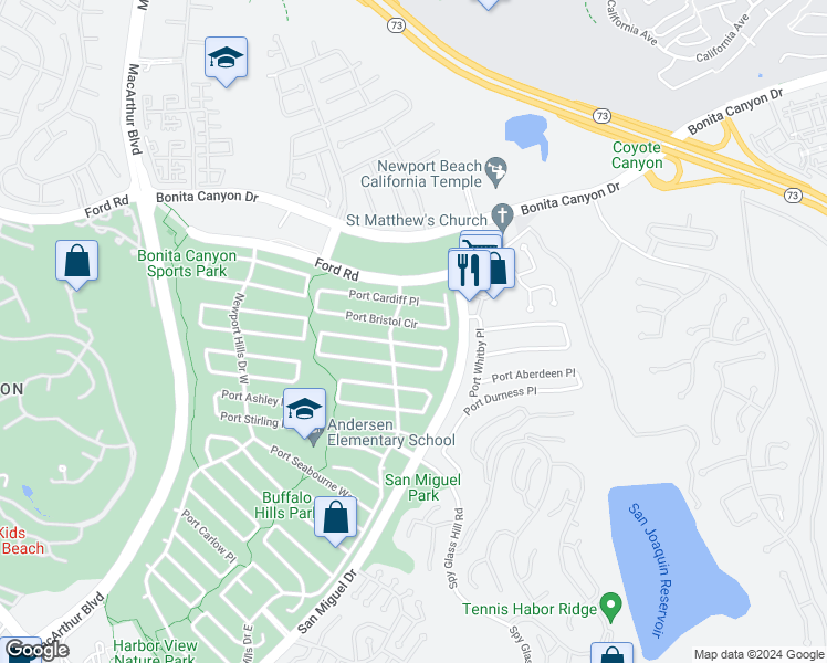 map of restaurants, bars, coffee shops, grocery stores, and more near 2021 Port Bristol Circle in Newport Beach