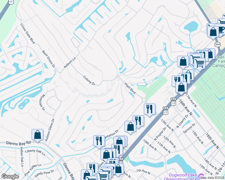 map of restaurants, bars, coffee shops, grocery stores, and more near 205 Double Eagle Drive in Surfside Beach