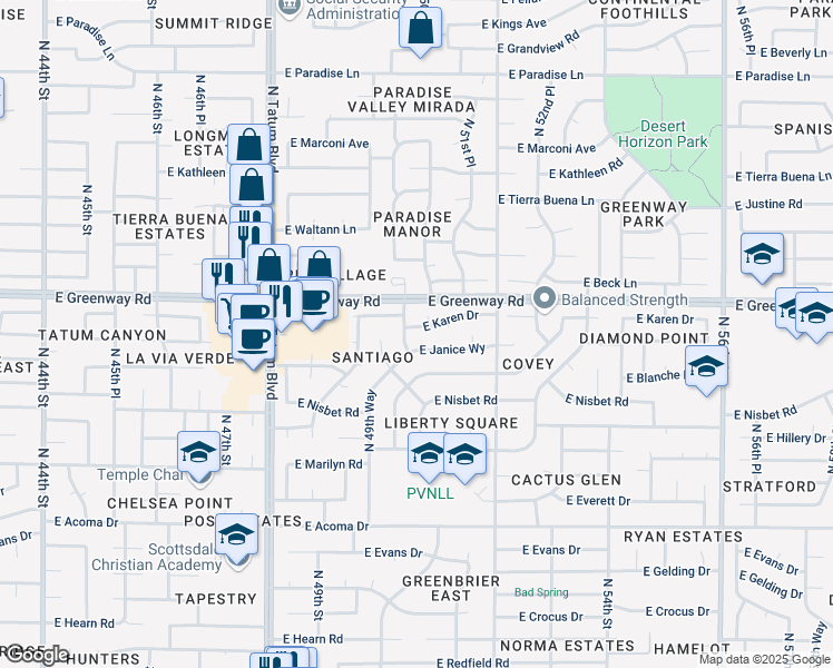 map of restaurants, bars, coffee shops, grocery stores, and more near 15232 North 51st Street in Scottsdale