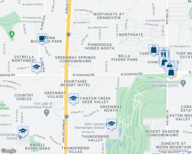 map of restaurants, bars, coffee shops, grocery stores, and more near 2381 West Beck Lane in Phoenix
