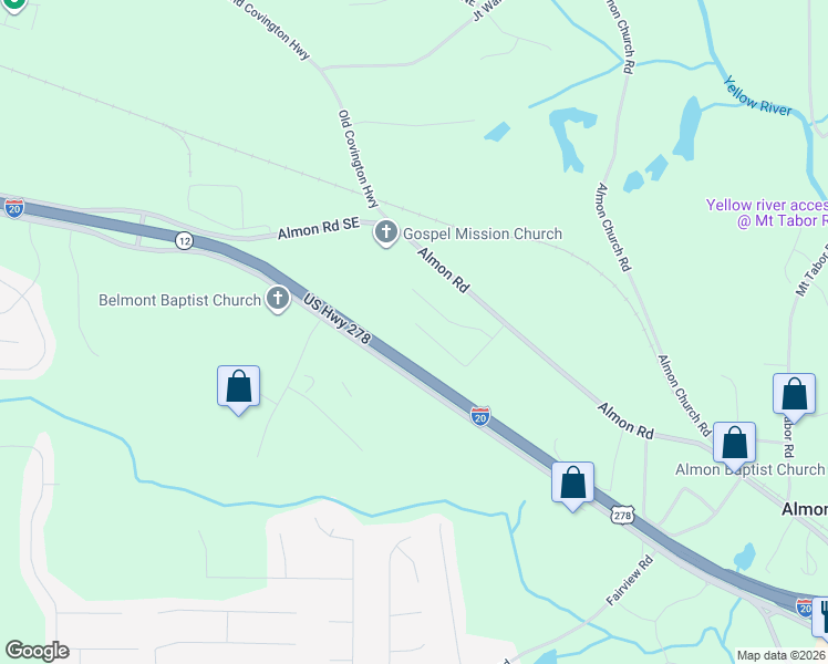 map of restaurants, bars, coffee shops, grocery stores, and more near 205 Providence Parkway in Covington