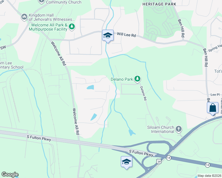 map of restaurants, bars, coffee shops, grocery stores, and more near 3980 Jeffrey Drive Southwest in Atlanta