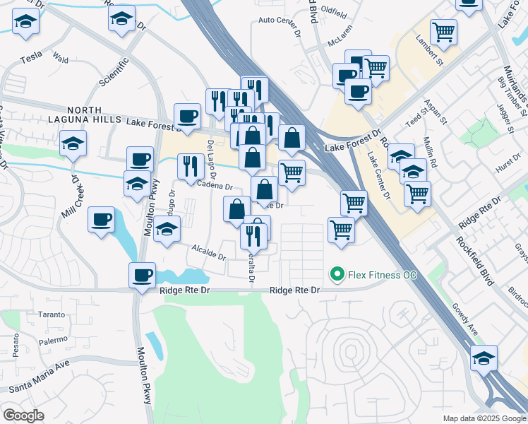 map of restaurants, bars, coffee shops, grocery stores, and more near 23276 South Pointe Drive in Laguna Hills