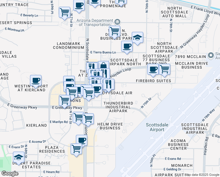 map of restaurants, bars, coffee shops, grocery stores, and more near 15345 North Scottsdale Road in Scottsdale
