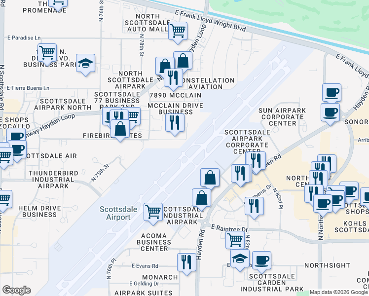 map of restaurants, bars, coffee shops, grocery stores, and more near 14801 East Greenway Road in Scottsdale