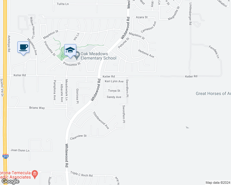 map of restaurants, bars, coffee shops, grocery stores, and more near 28841 Tonya Street in Murrieta