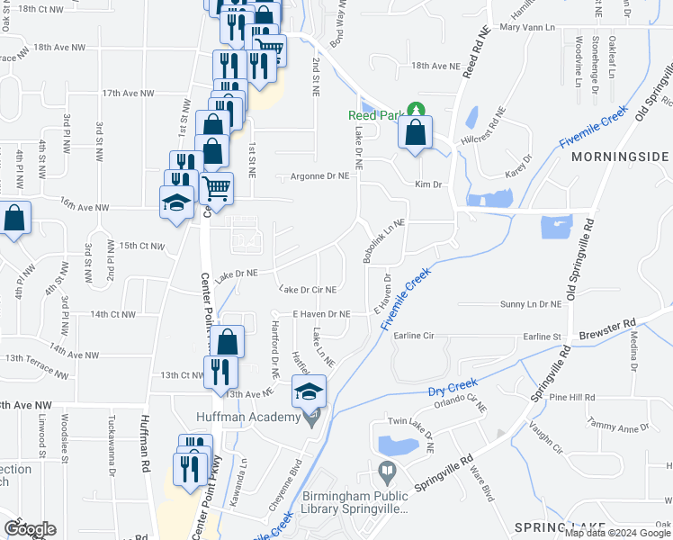 map of restaurants, bars, coffee shops, grocery stores, and more near 254 Lake Drive Circle Northeast in Birmingham