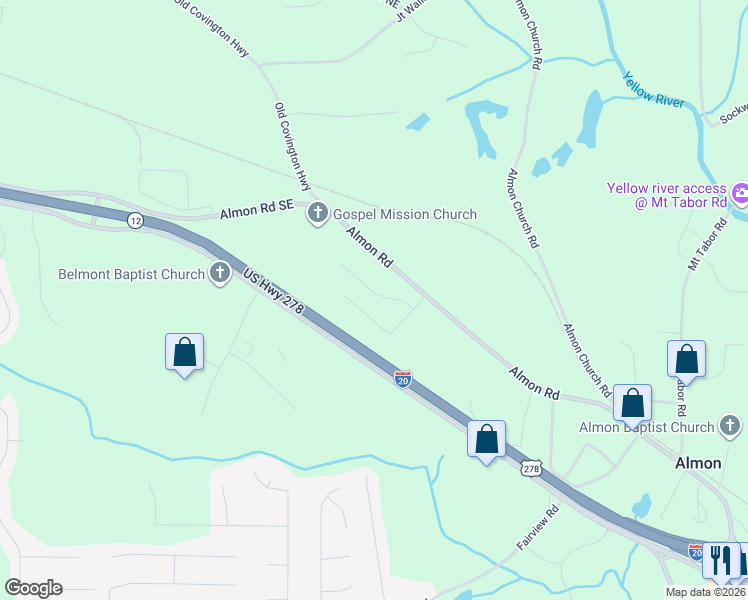 map of restaurants, bars, coffee shops, grocery stores, and more near 75 Helm Drive in Covington
