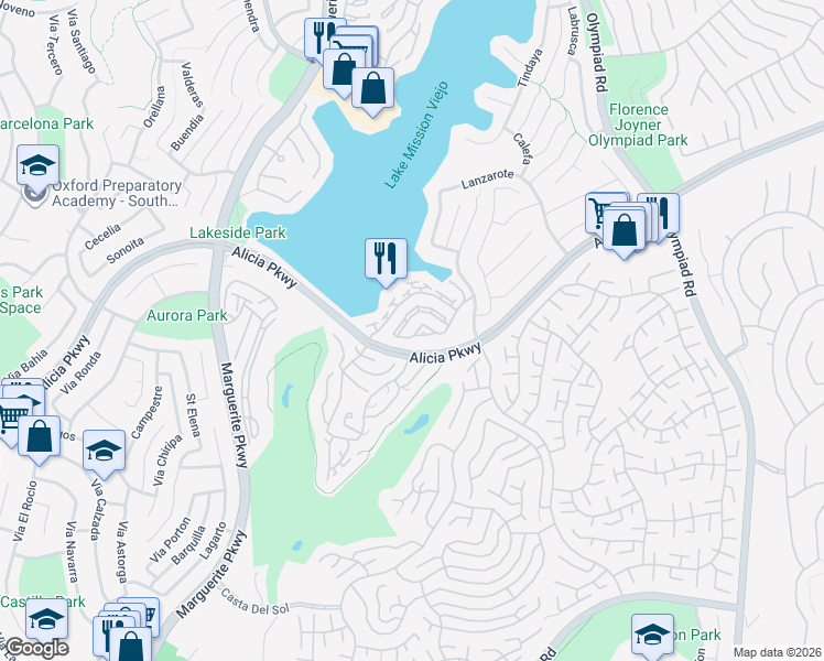 map of restaurants, bars, coffee shops, grocery stores, and more near 27961 Redondela in Mission Viejo
