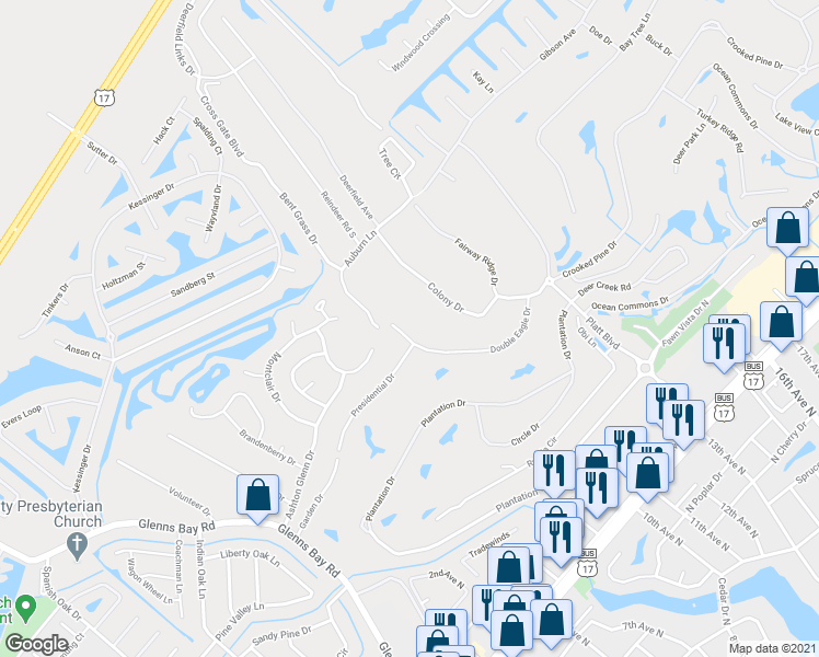 map of restaurants, bars, coffee shops, grocery stores, and more near 216 Double Eagle Drive in Myrtle Beach