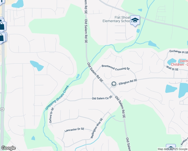 map of restaurants, bars, coffee shops, grocery stores, and more near 2405 Old Salem Road Southeast in Conyers