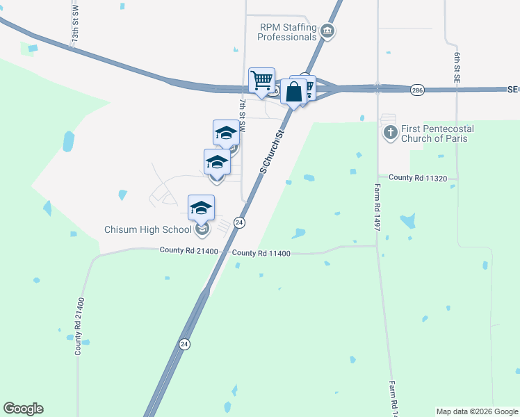 map of restaurants, bars, coffee shops, grocery stores, and more near 2975-3299 S Church St in Paris