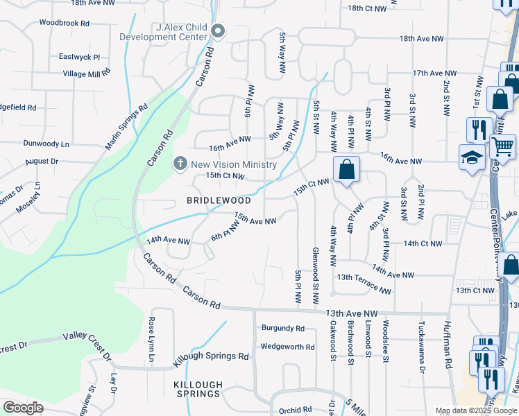 map of restaurants, bars, coffee shops, grocery stores, and more near 1508 6th Street Northwest in Center Point