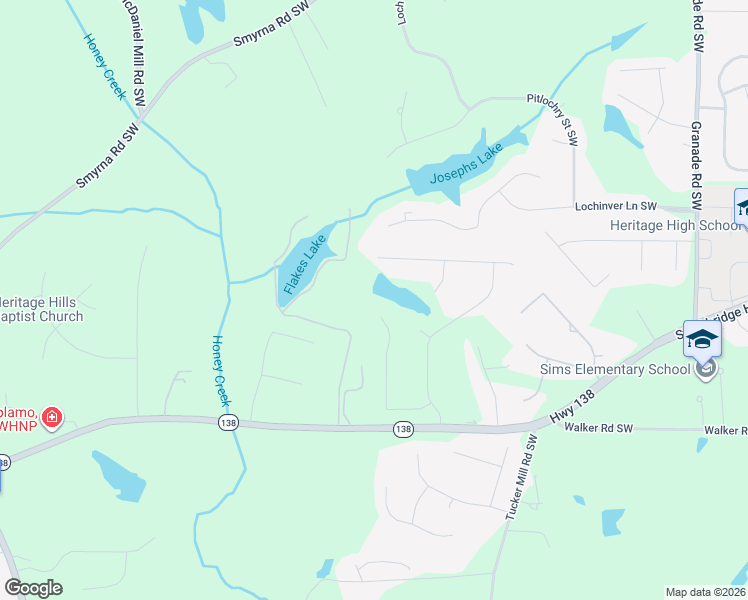 map of restaurants, bars, coffee shops, grocery stores, and more near 3163 Brighton Pass in Conyers