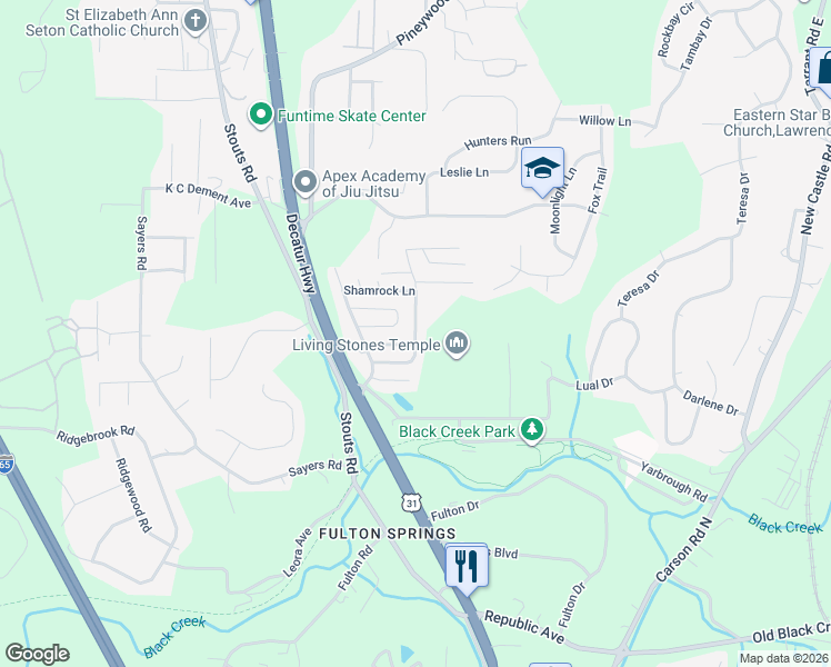map of restaurants, bars, coffee shops, grocery stores, and more near 2745 Stonefield Dr in Fultondale