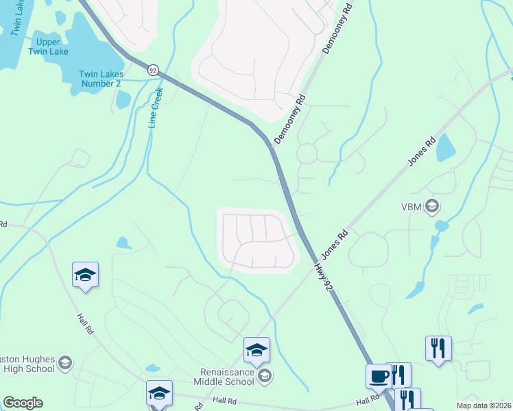 map of restaurants, bars, coffee shops, grocery stores, and more near 7195 Jumpers Tr in Fairburn