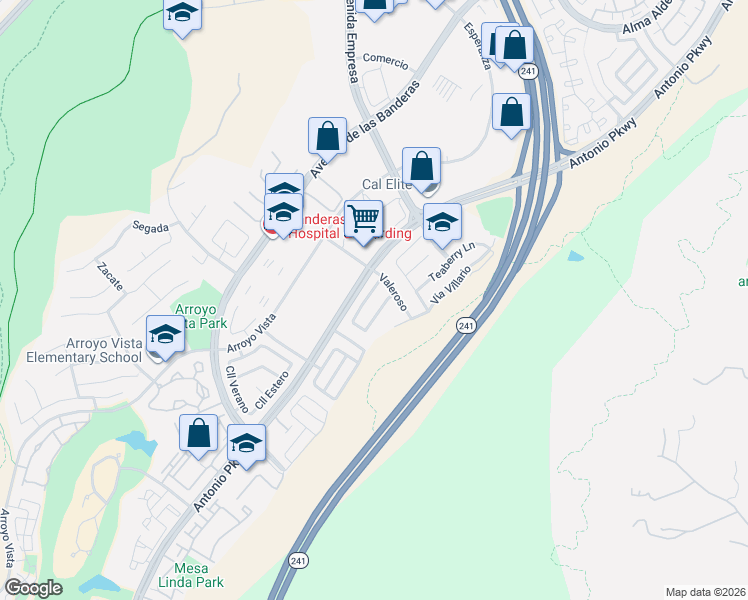 map of restaurants, bars, coffee shops, grocery stores, and more near 12 Vía Hacienda in Rancho Santa Margarita