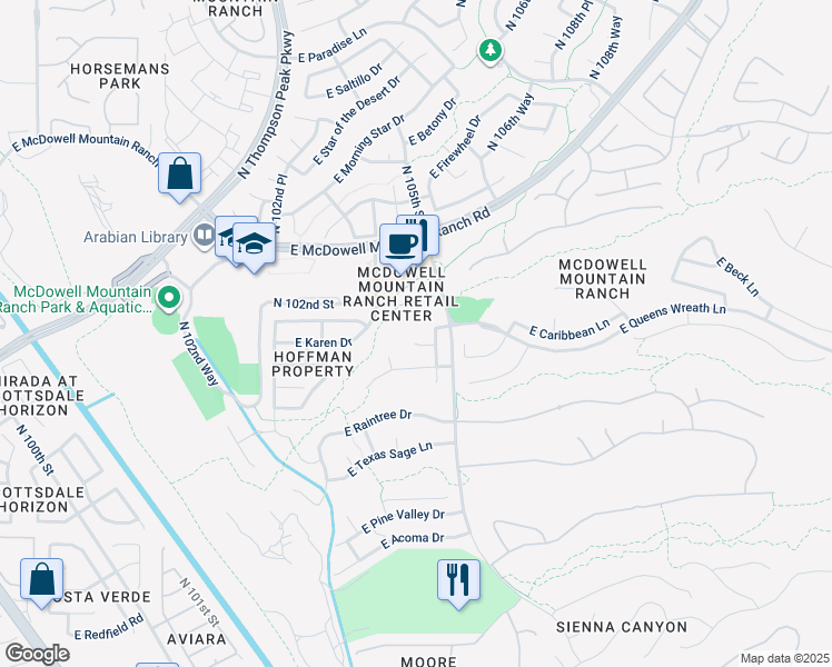 map of restaurants, bars, coffee shops, grocery stores, and more near 10458 East Karen Drive in Scottsdale