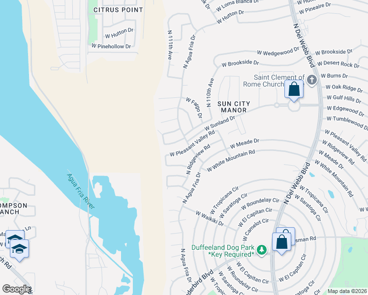 map of restaurants, bars, coffee shops, grocery stores, and more near 11063 West Edgewood Drive in Sun City