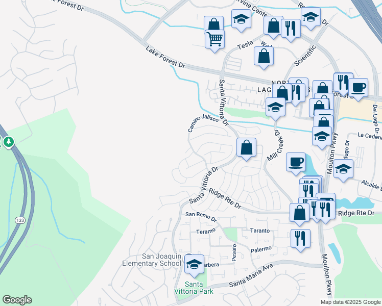 map of restaurants, bars, coffee shops, grocery stores, and more near 22197 Caminito Laureles in Laguna Hills