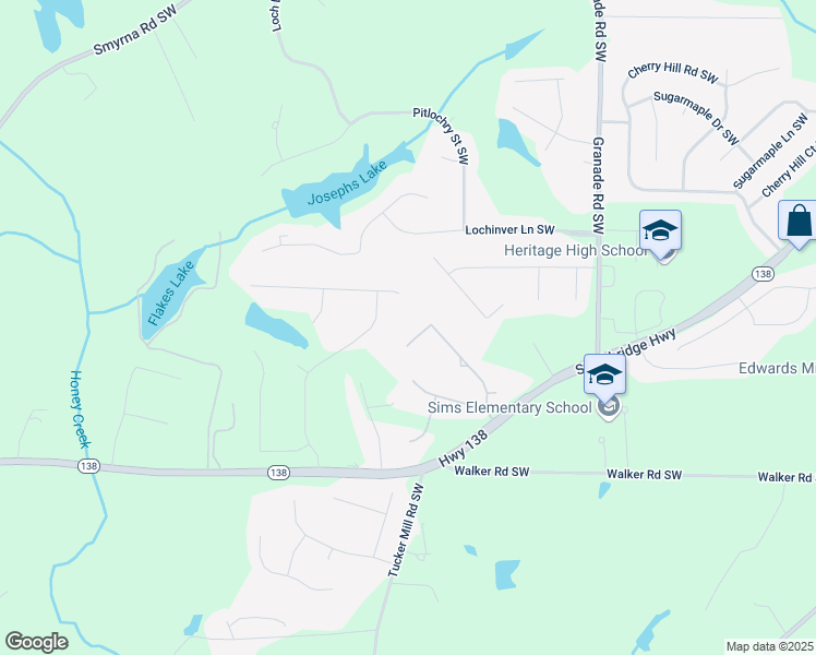 map of restaurants, bars, coffee shops, grocery stores, and more near 2559 Oak Creek Lane in Conyers