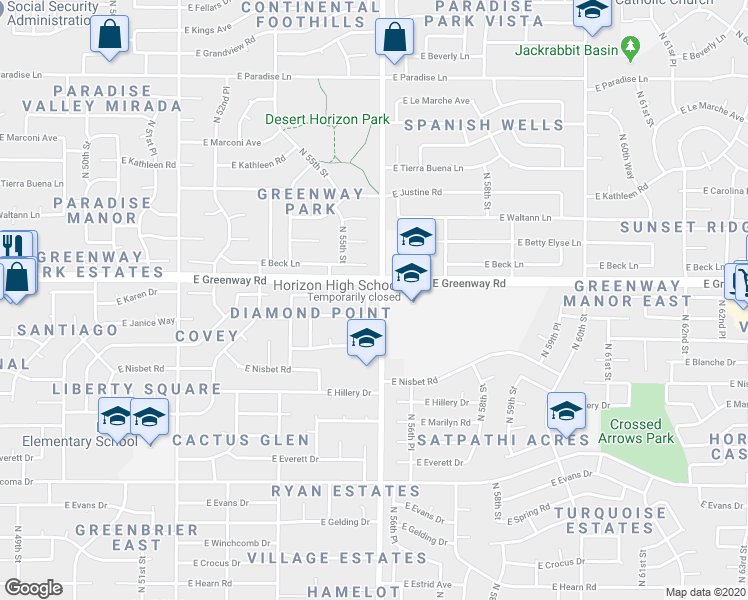 map of restaurants, bars, coffee shops, grocery stores, and more near in Phoenix