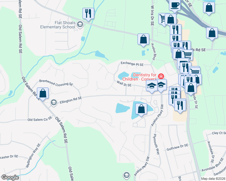 map of restaurants, bars, coffee shops, grocery stores, and more near 2709 Cherry Blossom Circle Southeast in Conyers