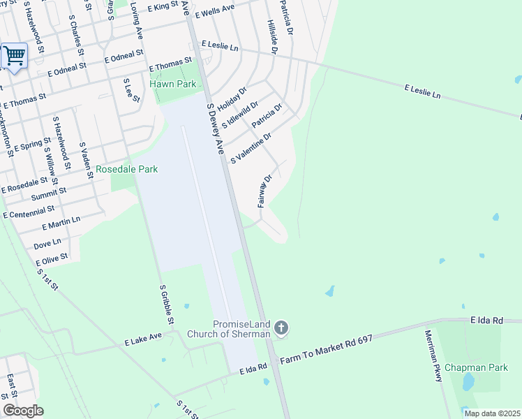 map of restaurants, bars, coffee shops, grocery stores, and more near 1720 Fairway Drive in Sherman