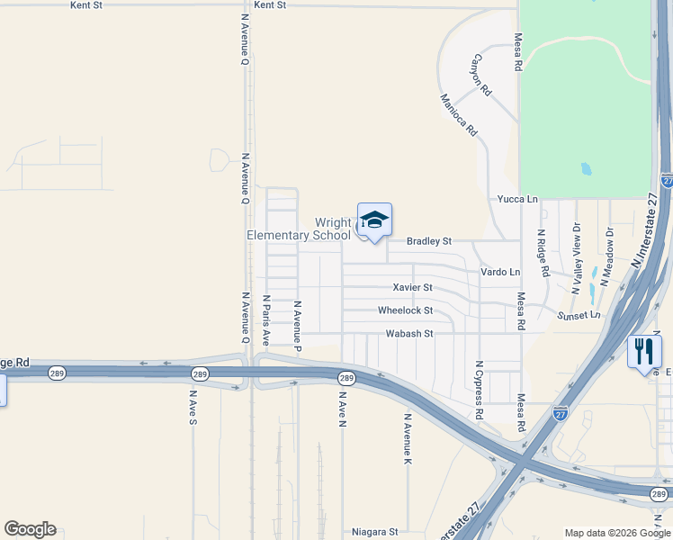 map of restaurants, bars, coffee shops, grocery stores, and more near 2700 North Avenue North in Lubbock