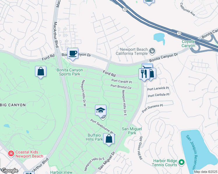 map of restaurants, bars, coffee shops, grocery stores, and more near 1921 Port Bristol Circle in Newport Beach