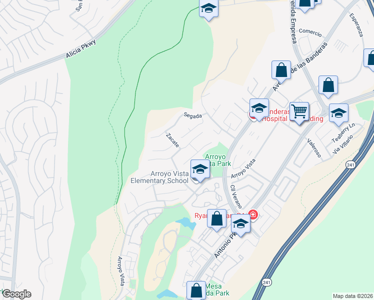 map of restaurants, bars, coffee shops, grocery stores, and more near 608 Mancera in Rancho Santa Margarita