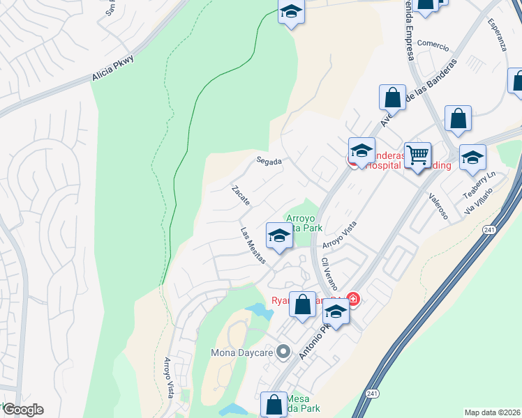map of restaurants, bars, coffee shops, grocery stores, and more near 40 Mancera in Rancho Santa Margarita