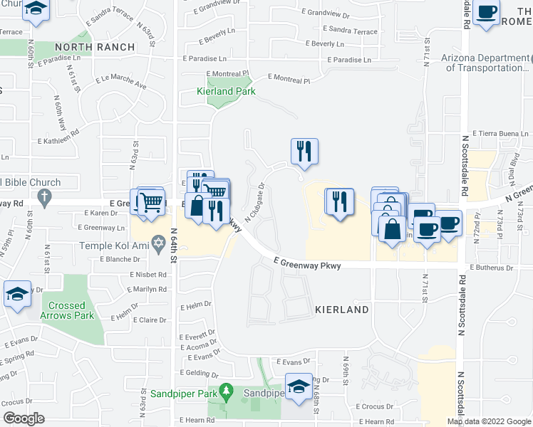 map of restaurants, bars, coffee shops, grocery stores, and more near in Phoenix