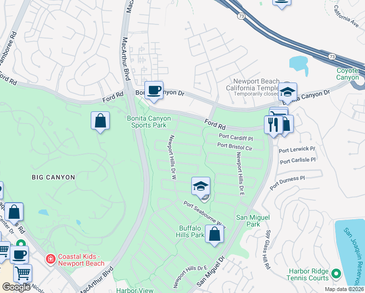 map of restaurants, bars, coffee shops, grocery stores, and more near 1829 Port Margate Place in Newport Beach