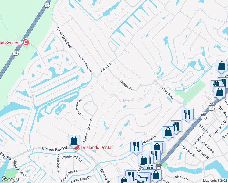 map of restaurants, bars, coffee shops, grocery stores, and more near 218 Double Eagle Drive in Myrtle Beach