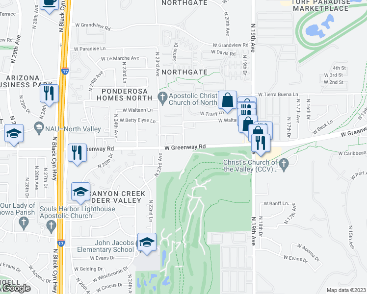 map of restaurants, bars, coffee shops, grocery stores, and more near North 22nd Avenue in Phoenix