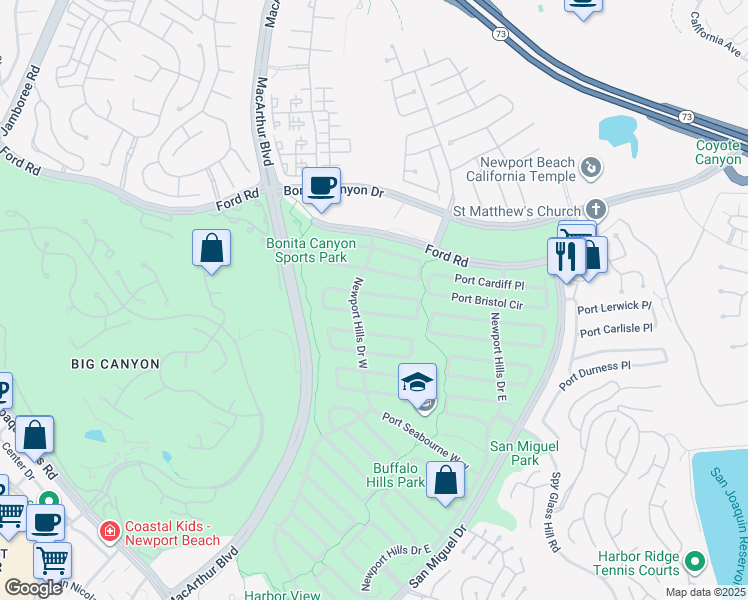 map of restaurants, bars, coffee shops, grocery stores, and more near 1821 Port Margate Place in Newport Beach
