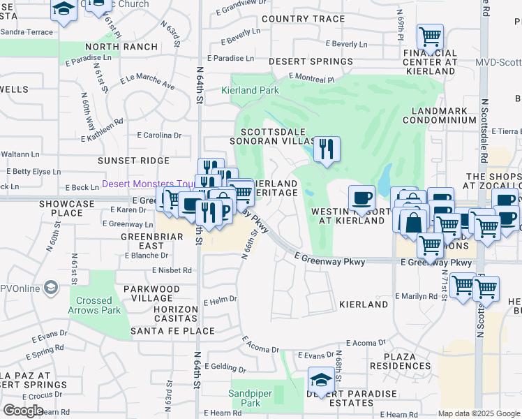 map of restaurants, bars, coffee shops, grocery stores, and more near 15240 North Clubgate Drive in Scottsdale