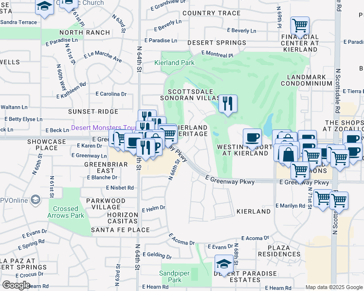 map of restaurants, bars, coffee shops, grocery stores, and more near 15240 North Clubgate Drive in Scottsdale