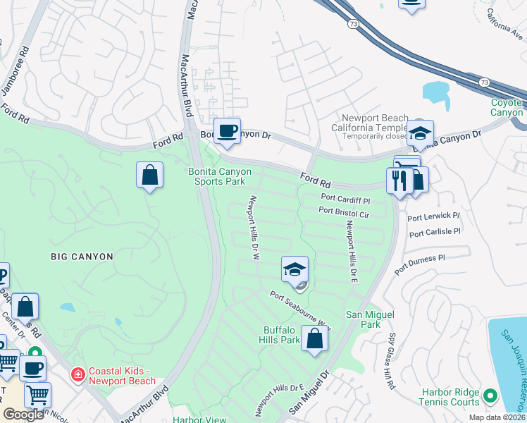 map of restaurants, bars, coffee shops, grocery stores, and more near 1829 Port Margate Place in Newport Beach